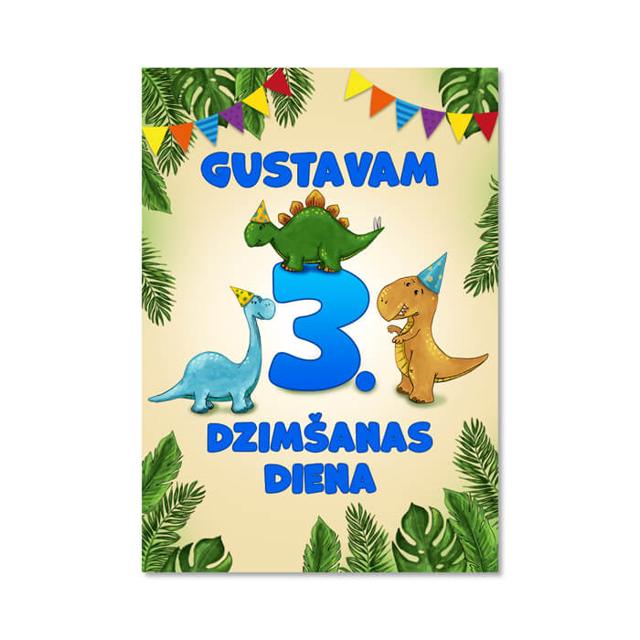 Plakāts dzimšanas dienā ar dinozauriem