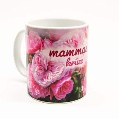 Krūze ar rozu apdruku un tekstu - mammas krūze