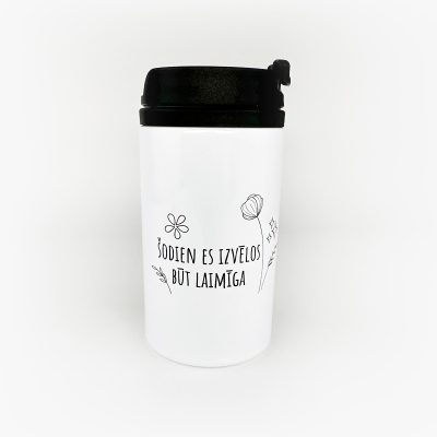 Ceļojumu krūze ar gravējumu Laimīga